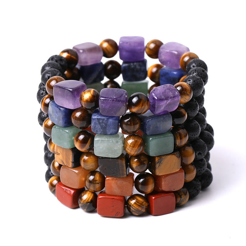 Buddha Stones Various Crystals Cube Amethyst Lava Rock Support Bracelet - image 62