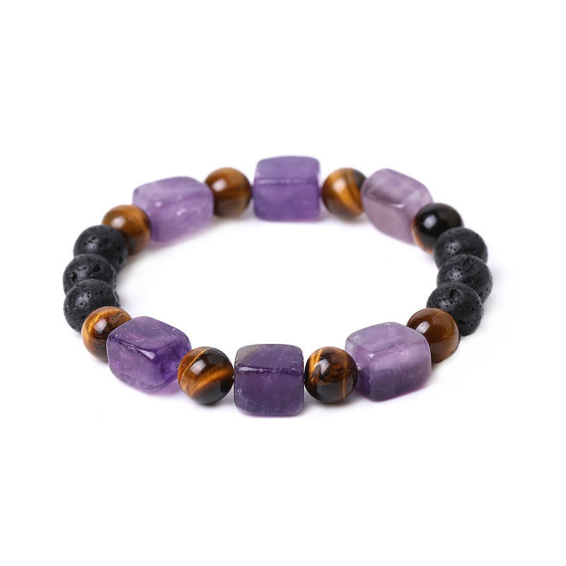 Buddha Stones Various Crystals Cube Amethyst Lava Rock Support Bracelet - image 7