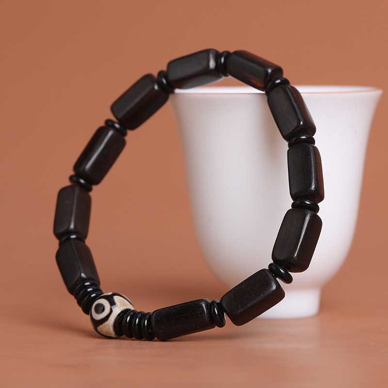 Buddha Stones Ebony Wood Rectangular Beads Dzi Bead Balance Bracelet - image 9