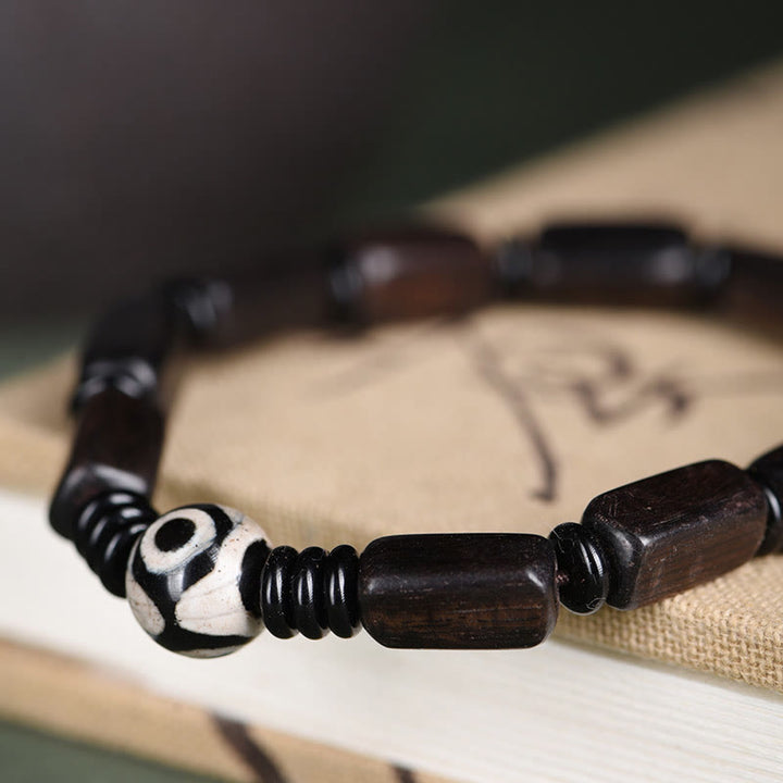 Buddha Stones Ebony Wood Rectangular Beads Dzi Bead Balance Bracelet - image 1