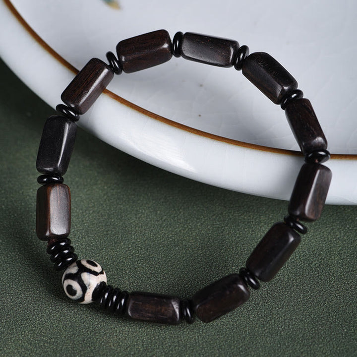 Buddha Stones Ebony Wood Rectangular Beads Dzi Bead Balance Bracelet - image 2