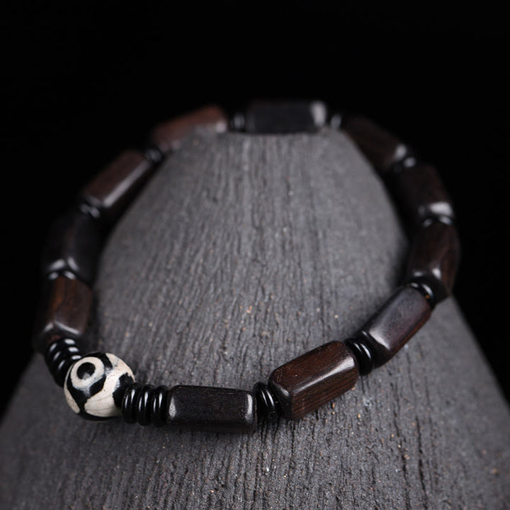 Buddha Stones Ebony Wood Rectangular Beads Dzi Bead Balance Bracelet - Ebony(Wrist Circumference: 14-16cm) - image 0