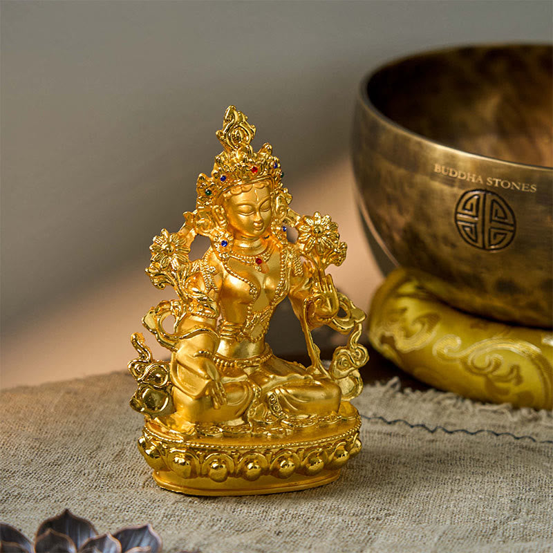 Buddha Stones Bodhisattva White Tara Hope Protection Gold Plated Statue Decoration - image 2