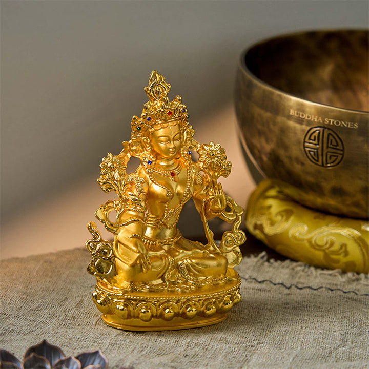 Buddha Stones Bodhisattva White Tara Hope Protection Gold Plated Statue Decoration - image 2