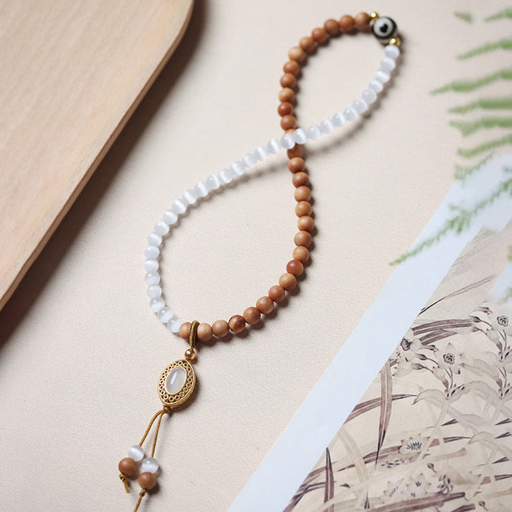 Buddha Stones Sandalwood Cat's Eye Three-eyed Dzi Bead Crystal Protectioin Bracelet - image 2