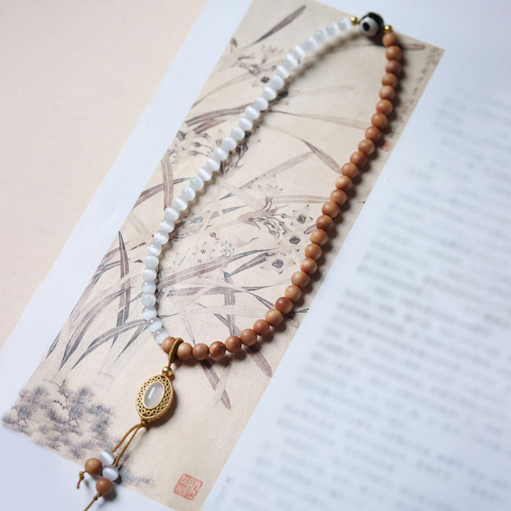 Buddha Stones Sandalwood Cat's Eye Three-eyed Dzi Bead Crystal Protectioin Bracelet - image 11
