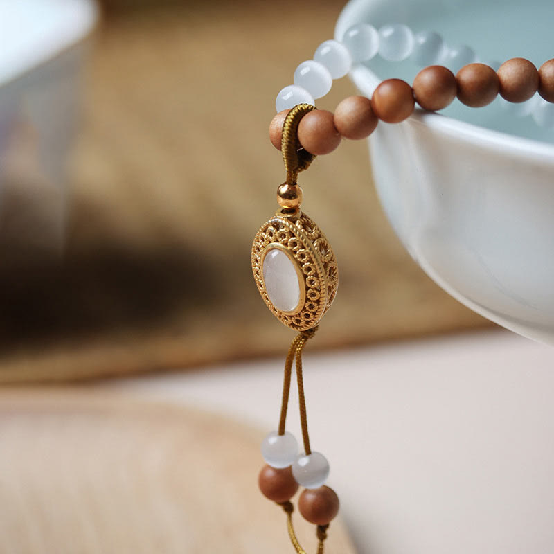 Buddha Stones Sandalwood Cat's Eye Three-eyed Dzi Bead Crystal Protectioin Bracelet - image 8