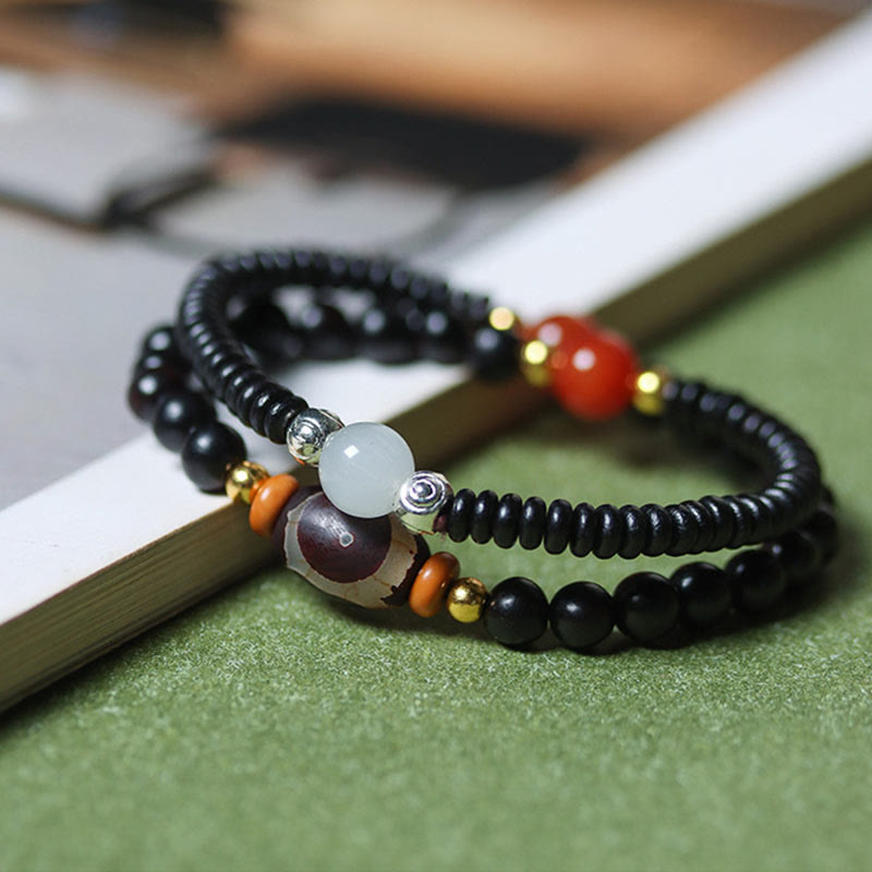 Buddha Stones Ebony Sandalwood Green Sandalwood Dzi Bead Balance Calm Double Wrap Bracelet - image 1