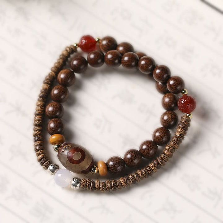 Buddha Stones Ebony Sandalwood Green Sandalwood Dzi Bead Balance Calm Double Wrap Bracelet - 8mm - Sandalwood - image 15