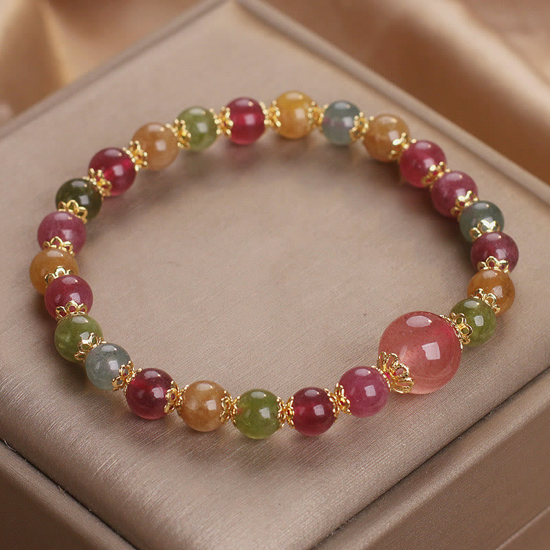 Buddha Stones Tourmaline Strawberry Quartz Wisdom Bracelet - image 2
