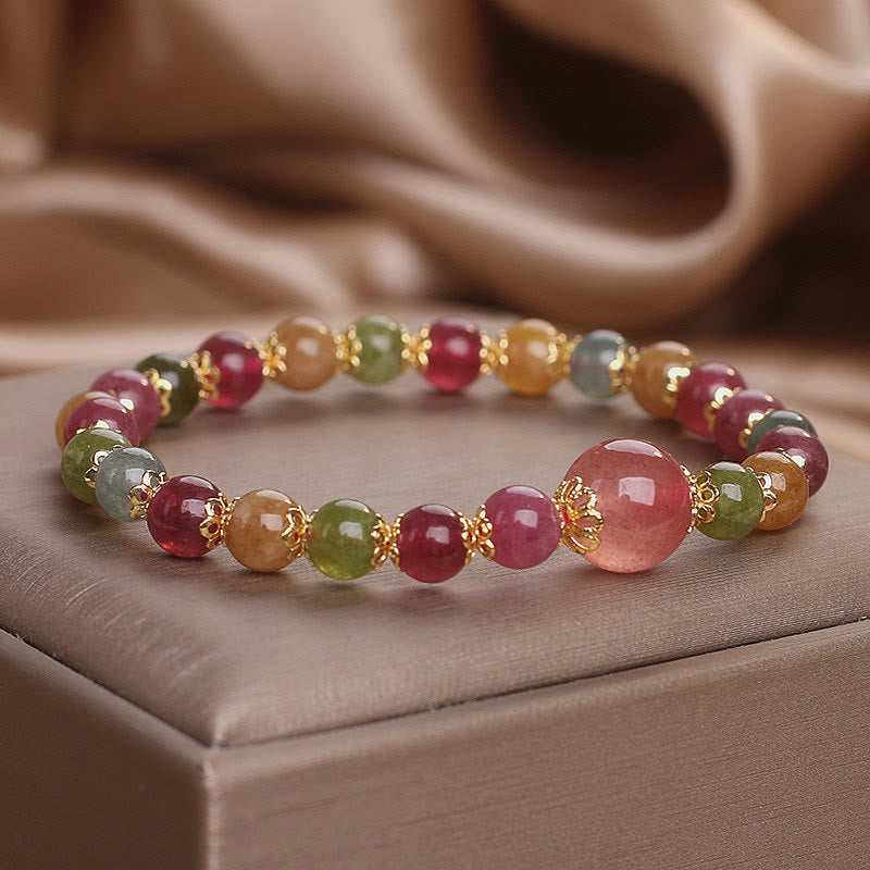 Buddha Stones Tourmaline Strawberry Quartz Wisdom Bracelet - image 3