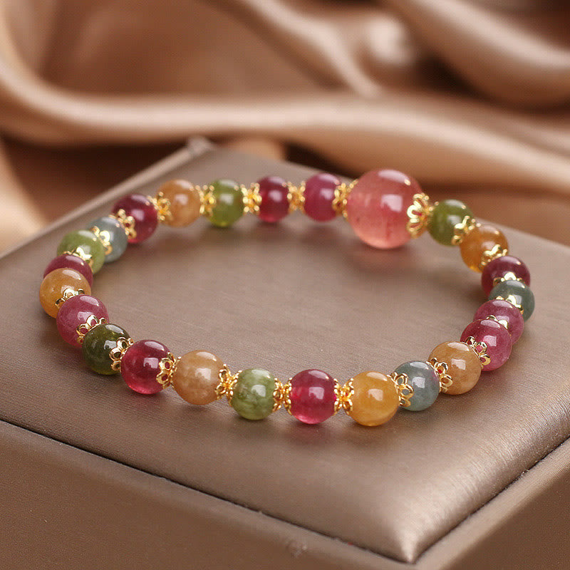Buddha Stones Tourmaline Strawberry Quartz Wisdom Bracelet - image 4