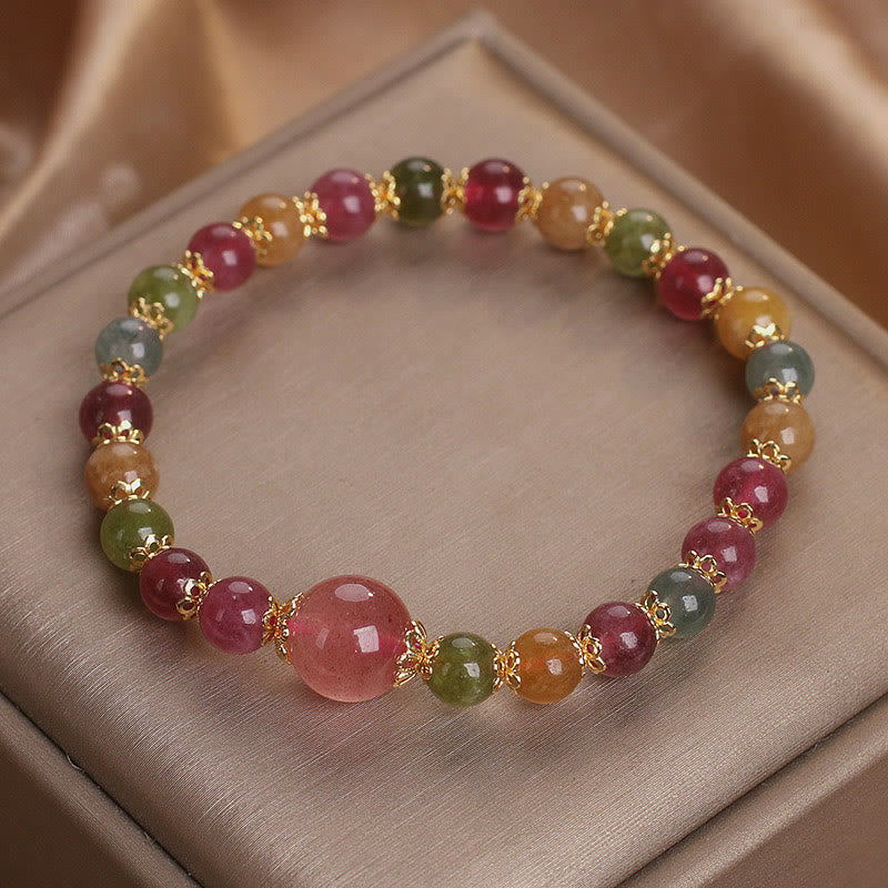 Buddha Stones Tourmaline Strawberry Quartz Wisdom Bracelet - Tourmaline(Wrist Circumference: 14-16cm) - image 0