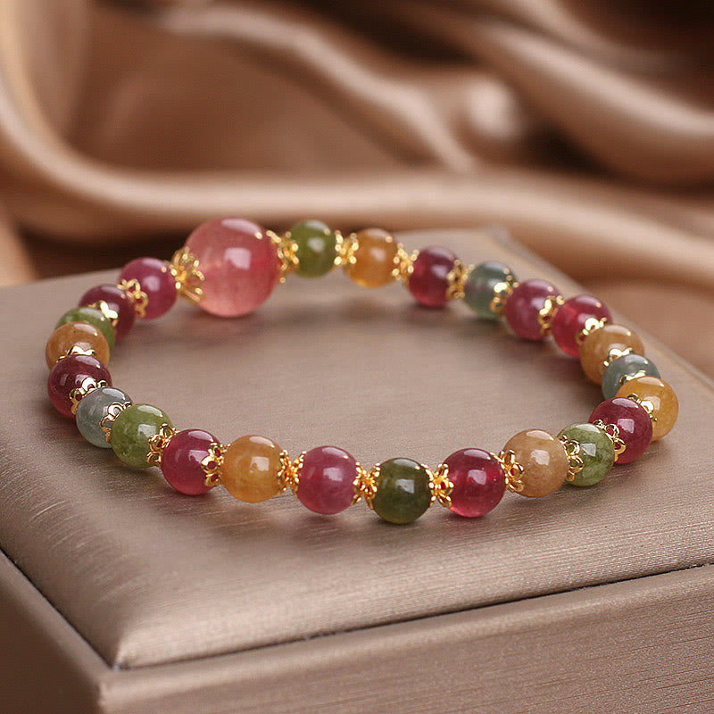 Buddha Stones Tourmaline Strawberry Quartz Wisdom Bracelet - image 9
