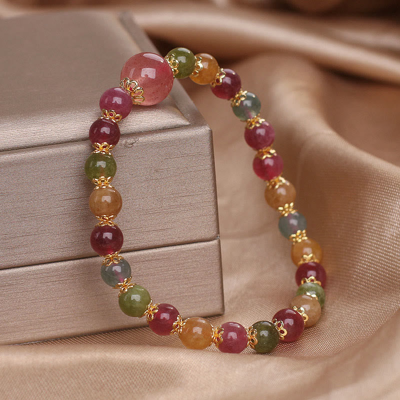 Buddha Stones Tourmaline Strawberry Quartz Wisdom Bracelet - image 1