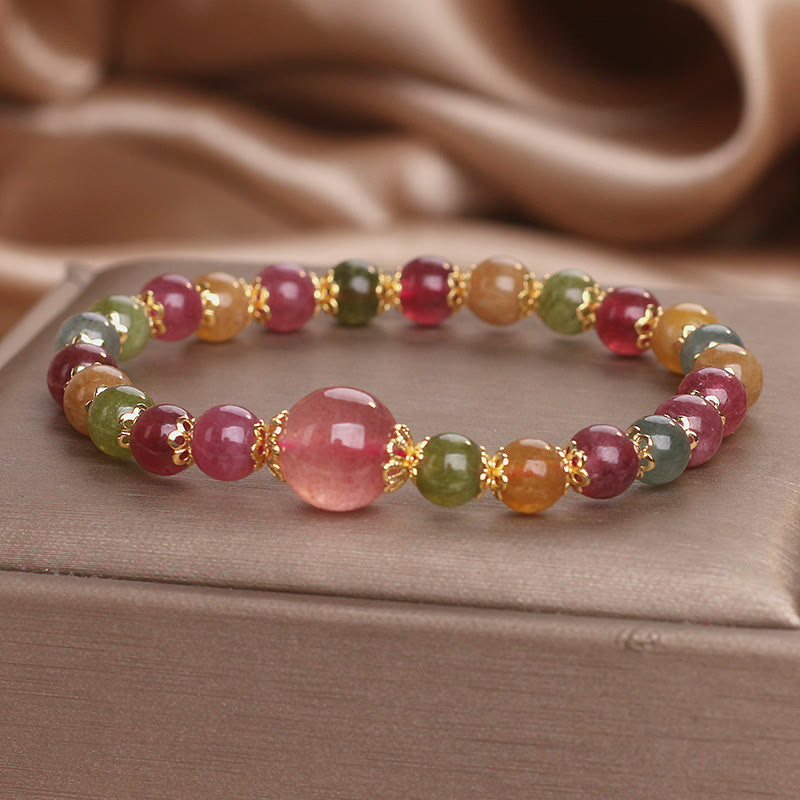 Buddha Stones Tourmaline Strawberry Quartz Wisdom Bracelet - image 7