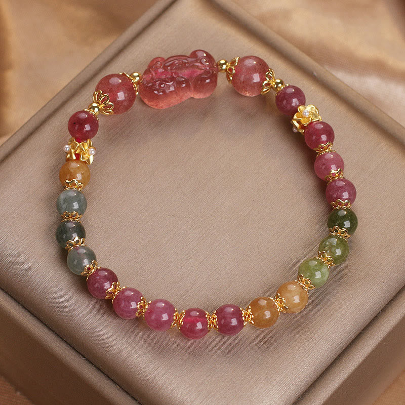 Buddha Stones Tourmaline Strawberry Quartz Pink Crystal PIXIU Love Bracelet - image 2