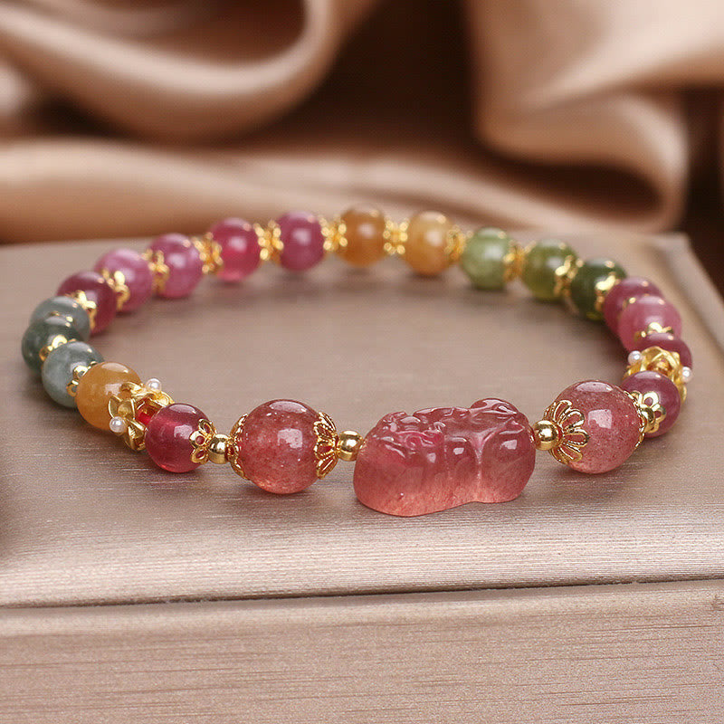 Buddha Stones Tourmaline Strawberry Quartz Pink Crystal PIXIU Love Bracelet - image 11