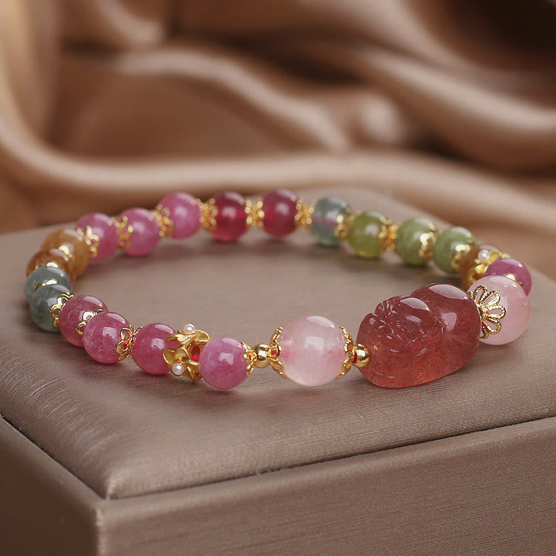 Buddha Stones Tourmaline Strawberry Quartz Pink Crystal PIXIU Love Bracelet - image 13