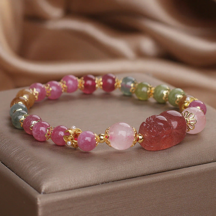 Buddha Stones Tourmaline Strawberry Quartz Pink Crystal PIXIU Love Bracelet - image 13