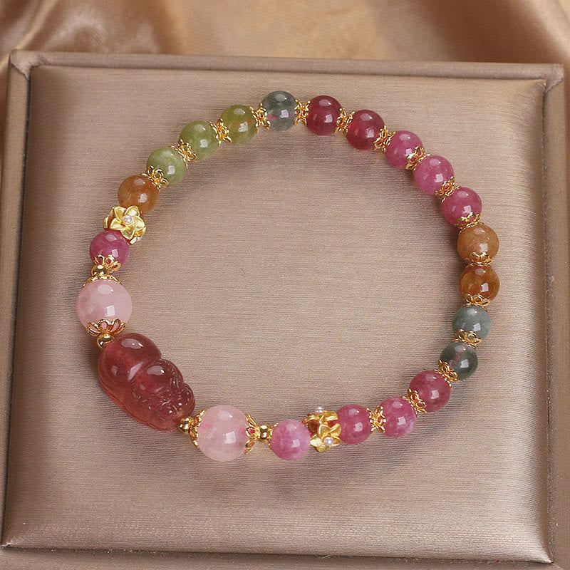 Buddha Stones Tourmaline Strawberry Quartz Pink Crystal PIXIU Love Bracelet - image 12
