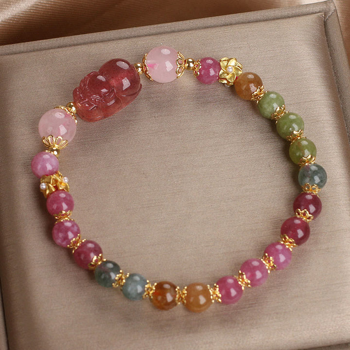 Buddha Stones Tourmaline Strawberry Quartz Pink Crystal PIXIU Love Bracelet - image 14