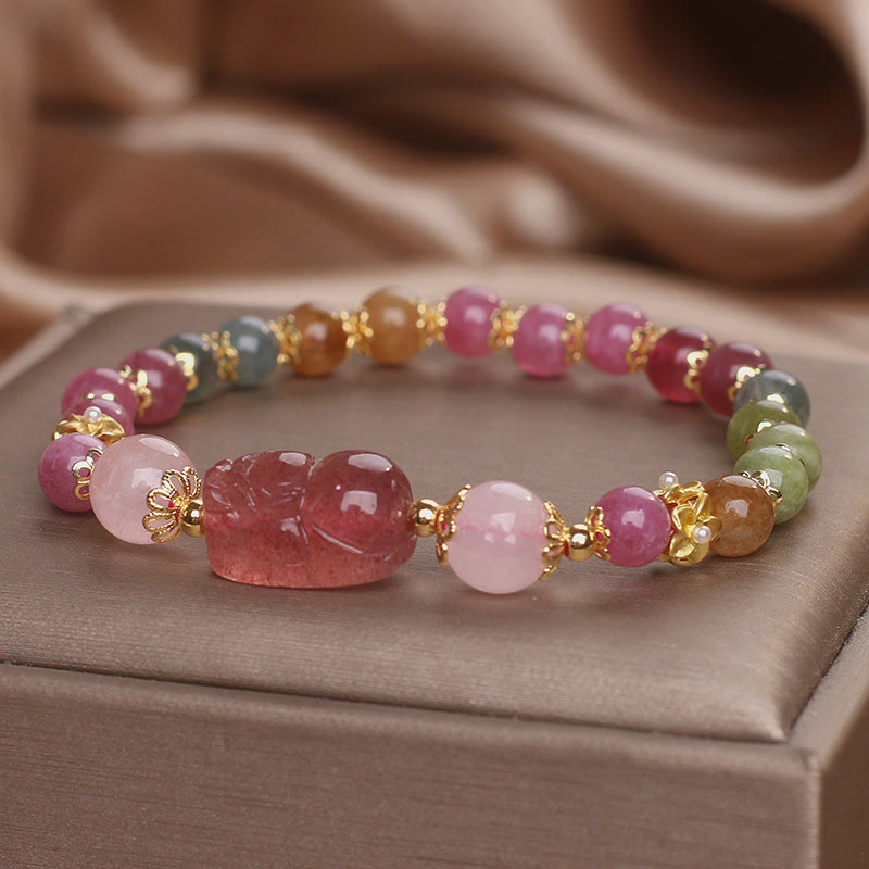 Buddha Stones Tourmaline Strawberry Quartz Pink Crystal PIXIU Love Bracelet - image 15