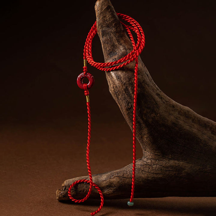 Buddha Stones Natural Cinnabar Peace Buckle Blessing Red String Belly Chain - image 4