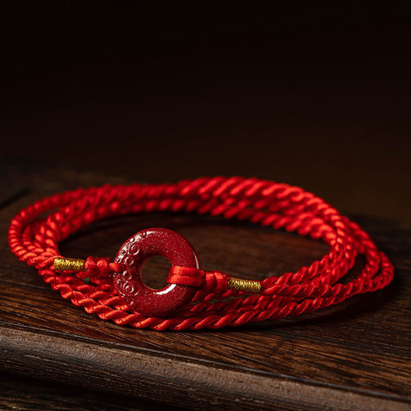 Buddha Stones Natural Cinnabar Peace Buckle Blessing Red String Belly Chain - image 1