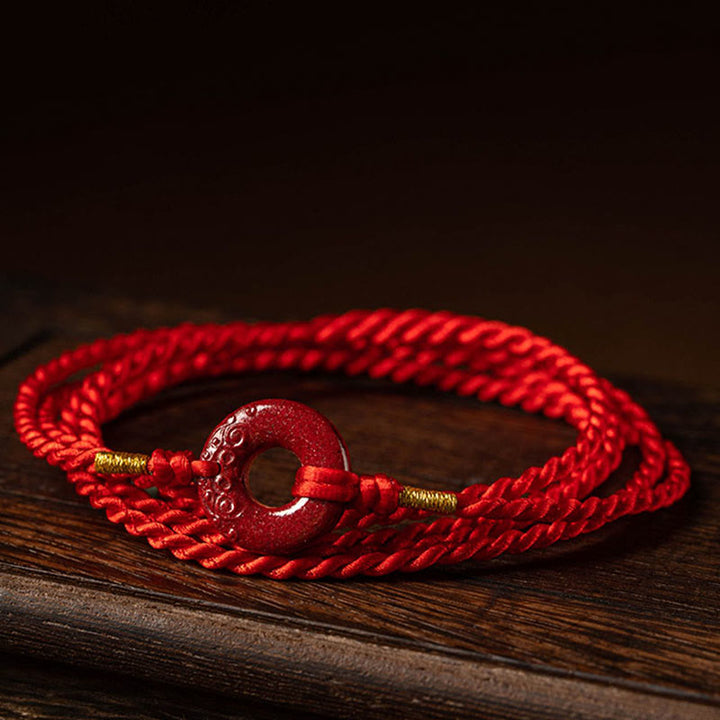 Buddha Stones Natural Cinnabar Peace Buckle Blessing Red String Belly Chain - image 1