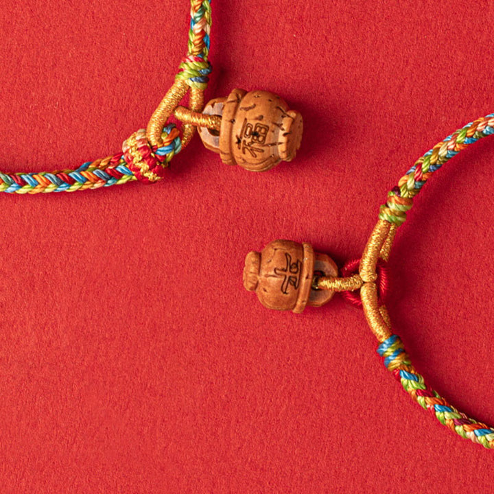 Buddha Stones Peach Wood Fu Character Safe And Well Wealth Bracelet - image 14