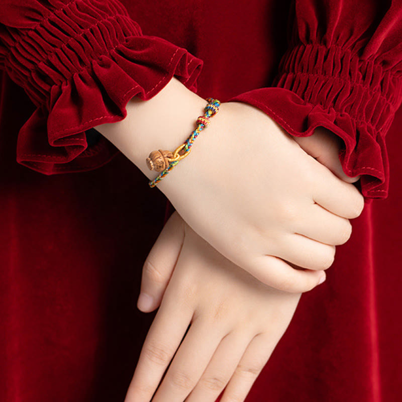 Buddha Stones Peach Wood Fu Character Safe And Well Wealth Bracelet - image 4