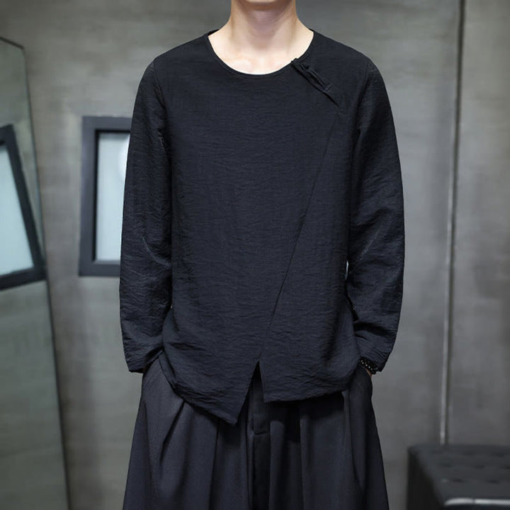 Buddha Stones Solid Color Loose Long Sleeve Round Neck Men's Shirts - Black - US/UK/AU44，EU54 (5XL) - image 24