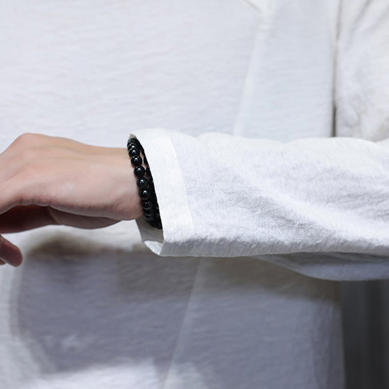 Buddha Stones Solid Color Loose Long Sleeve Round Neck Men's Shirts - image 11