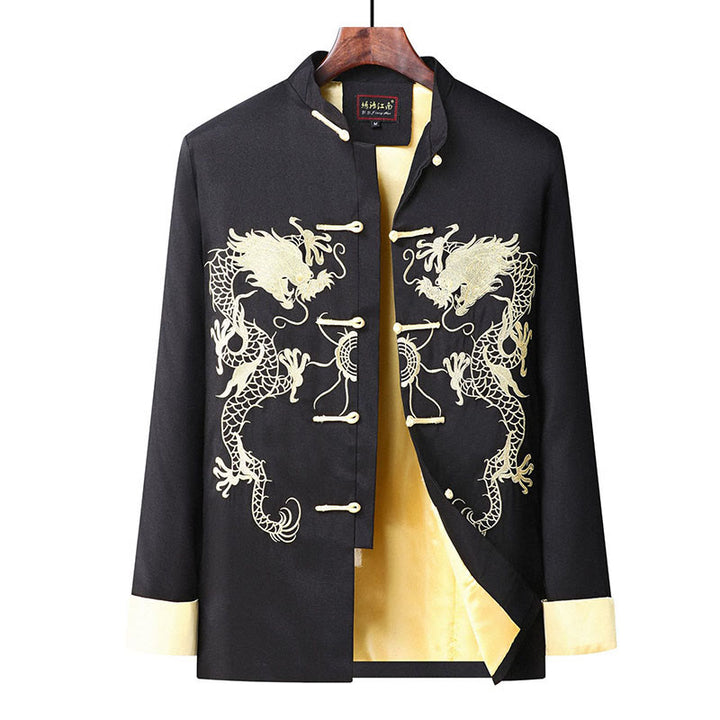 Buddha Stones Embroider Dragon Turned Sleeves Casual Frog-button Polyester Fiber Men's Jacket Shirt Pants Clothing - image 16