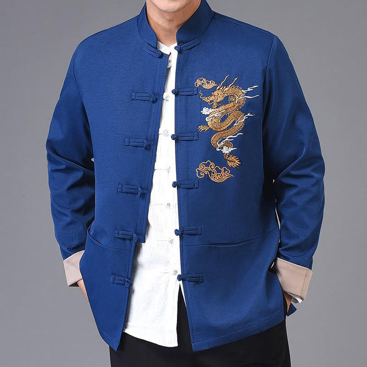 Buddha Stones Dragon Embroidery Frog-button Polyester Men's Jacket Shirt Clothing With Pockets - image 17