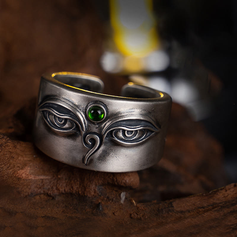 Buddha Stones 925 Sterling Silver Bodhisattva Tara Calm Adjustable Ring - Bodhisattva Tara(Circumference: 70mm) - image 0
