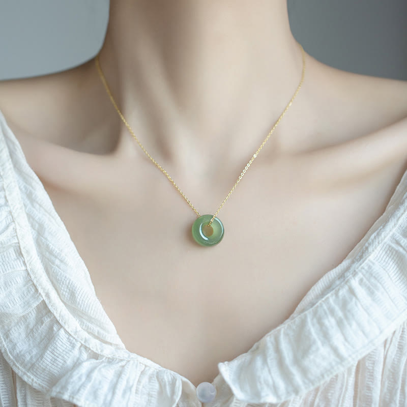 Buddha Stones 925 Sterling Silver Plated Gold Hetian Jade Peace Buckle Necklace Pendant - image 4