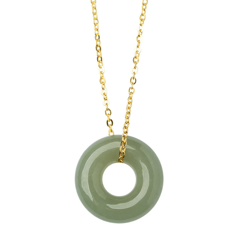 Buddha Stones 925 Sterling Silver Plated Gold Hetian Jade Peace Buckle Necklace Pendant - image 11
