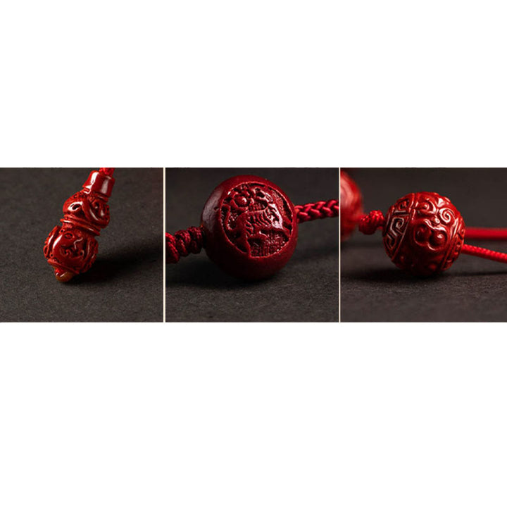 Buddha Stones Natural Cinnabar Chinese Zodiac Gourd Calm Blessing Red String Belly Chain - image 18