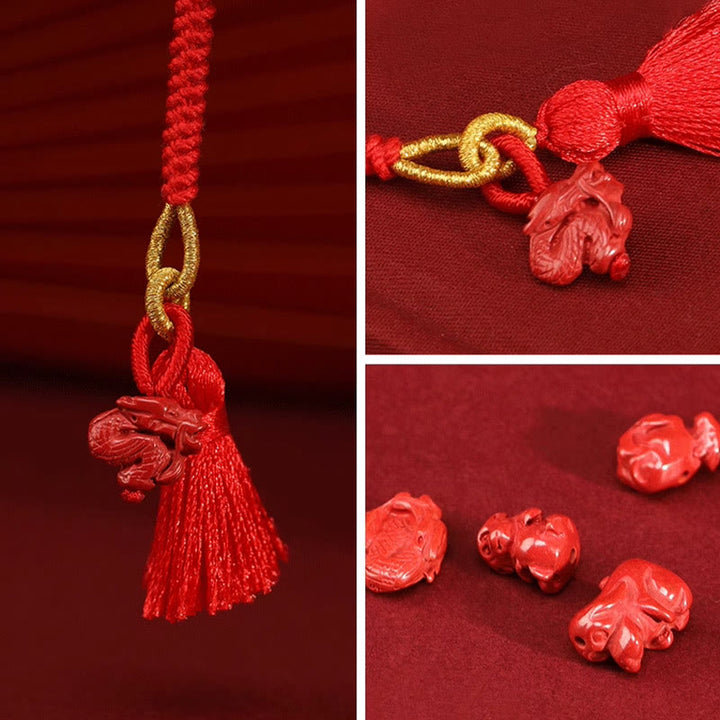 Buddha Stones Natural Cinnabar Dragon Blessing Red String Belly Chain - image 13