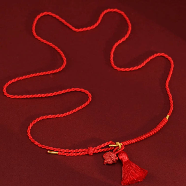 Buddha Stones Natural Cinnabar Dragon Blessing Red String Belly Chain - image 14