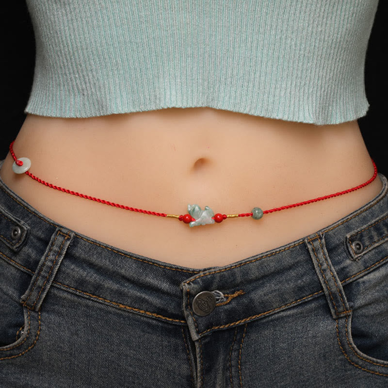 Buddha Stones Jade Peace Buckle Blessing Red String Belly Chain - Pig - image 0