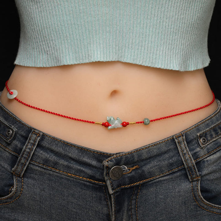Buddha Stones Jade Peace Buckle Blessing Red String Belly Chain - Pig - image 0