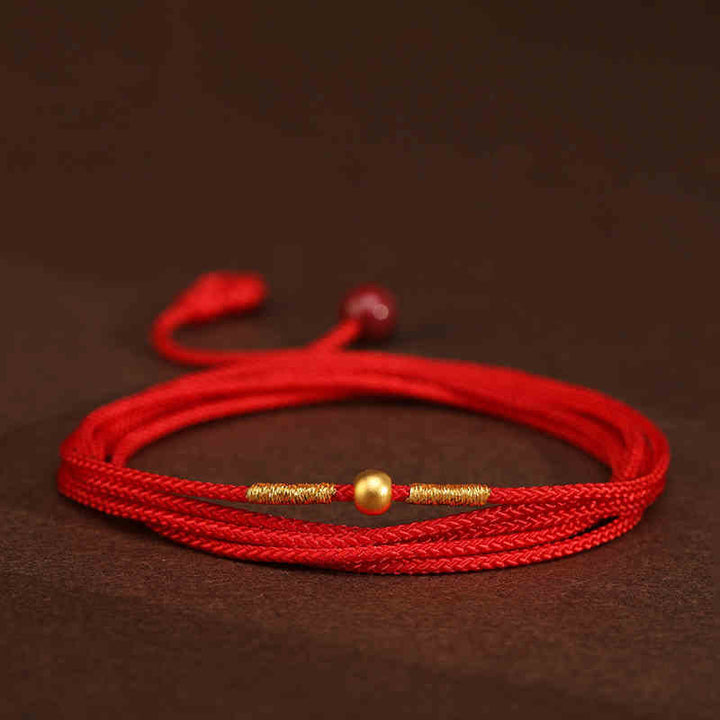 Buddha Stone 999 Solid Gold Red String Belly Chain - 4mm Luck Beads Shape - image 9