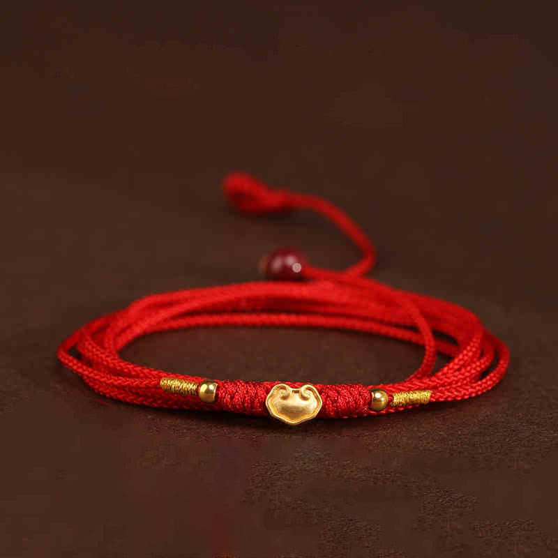 Buddha Stone 999 Solid Gold Red String Belly Chain - Clouds Luck Beads Shape - image 14