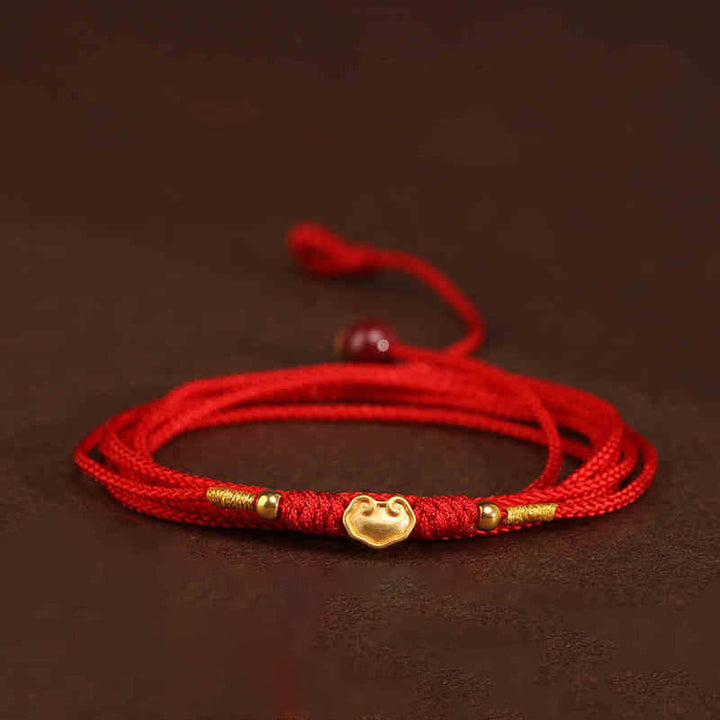 Buddha Stone 999 Solid Gold Red String Belly Chain - Clouds Luck Beads Shape - image 14