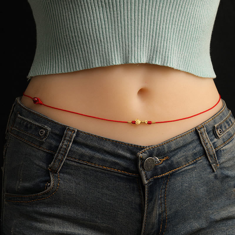Buddha Stone 999 Solid Gold Red String Belly Chain - image 1