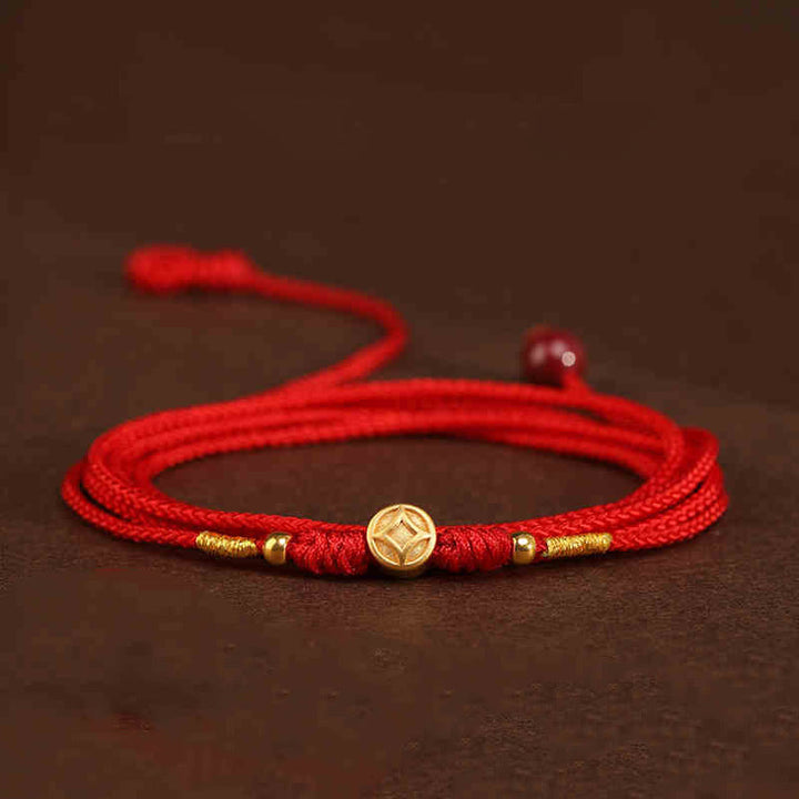 Buddha Stone 999 Solid Gold Red String Belly Chain - Coin Luck Beads Shape - image 17