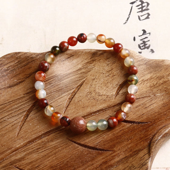 Buddha Stones Red Agate Shoushan Stone Calm Blessing Bracelet - Red Round Beads - image 2